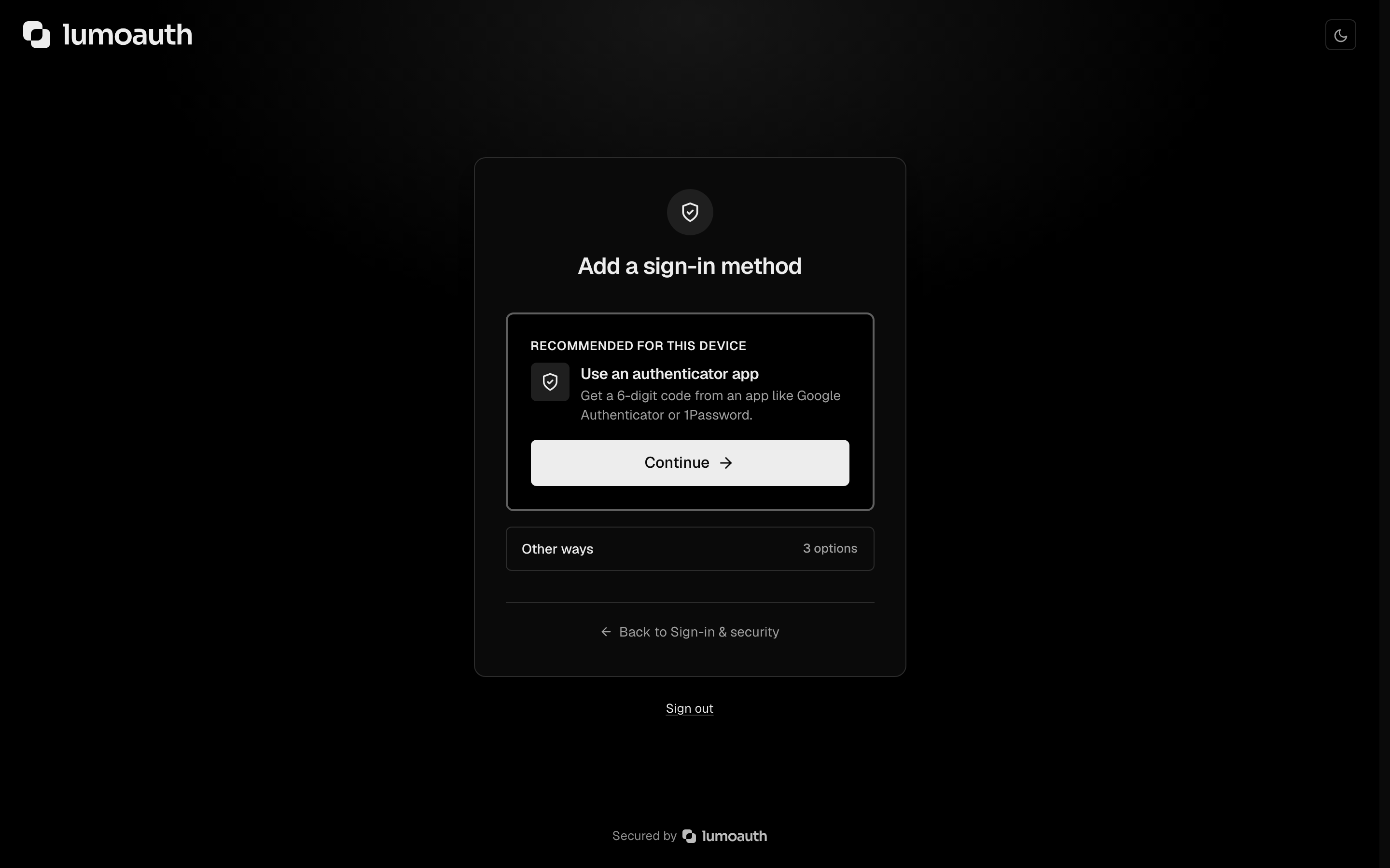The Add a sign-in method screen opened from Sign-in & security