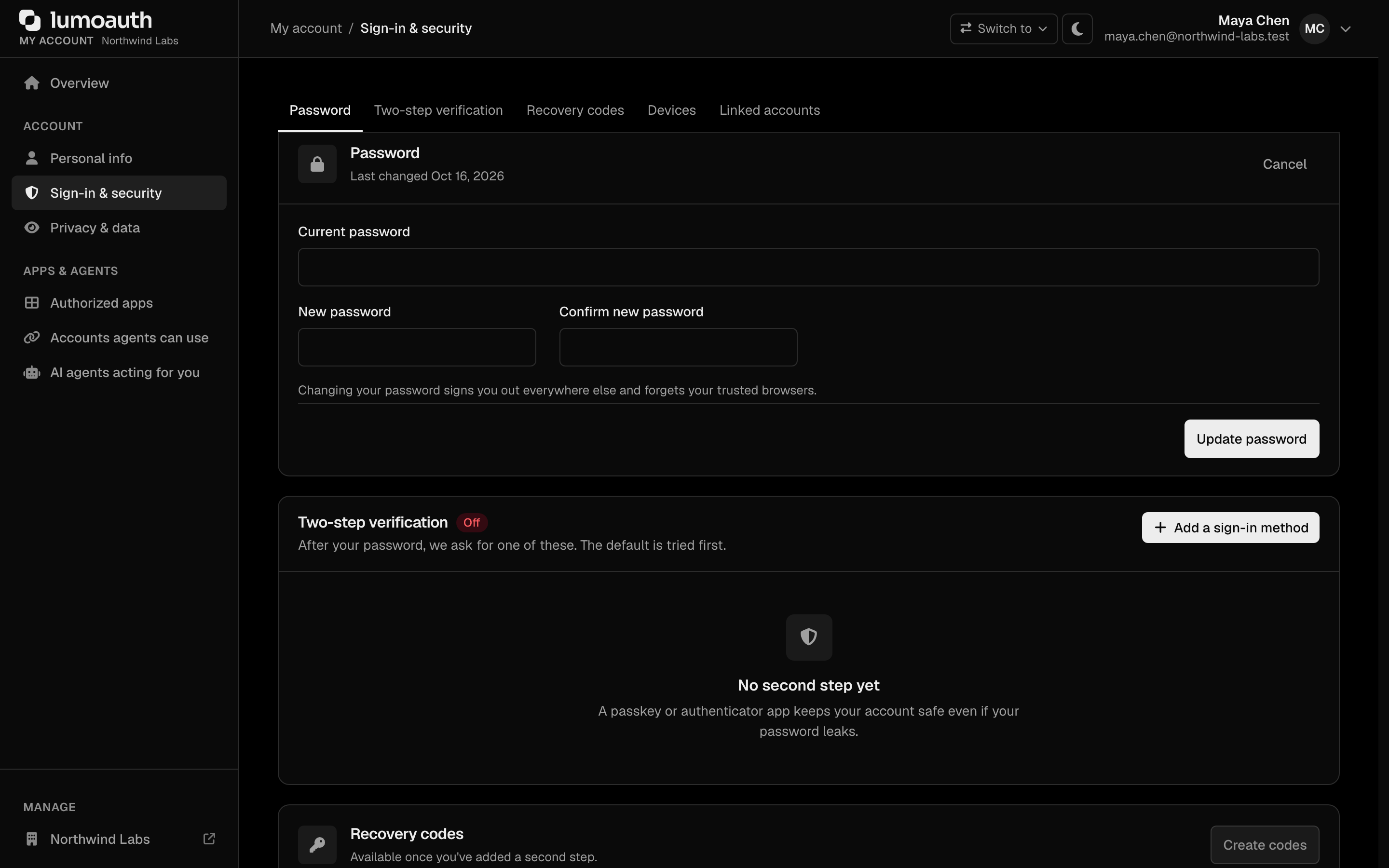 The Change password form on the Sign-in & security page