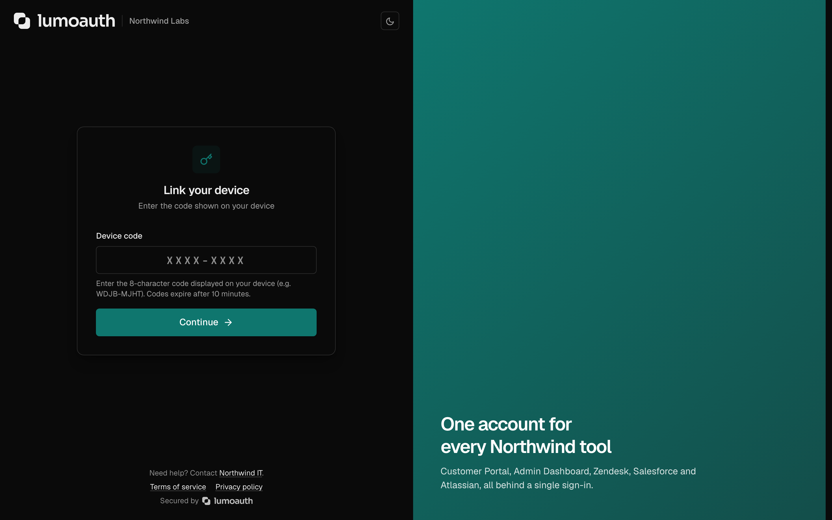 The Link your device page where the user enters the code shown on the device