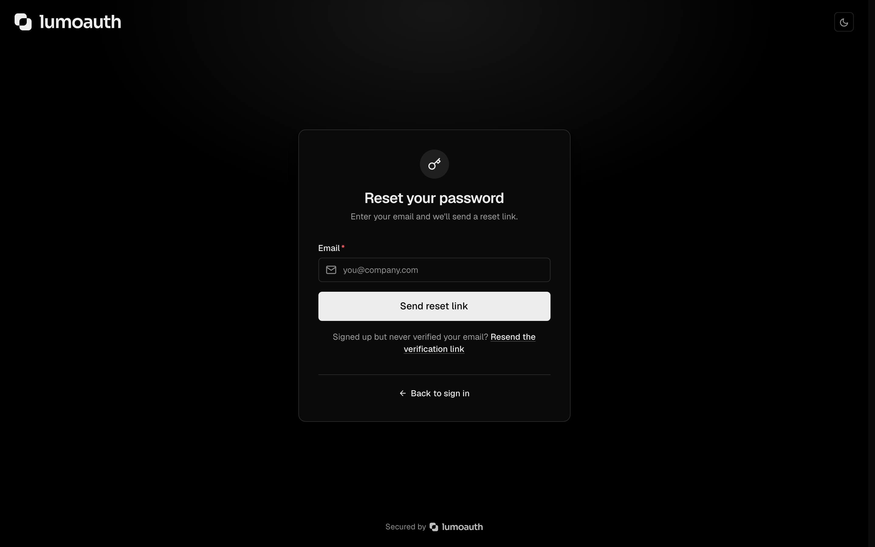 The Reset your password page with the email field and the Send reset link button