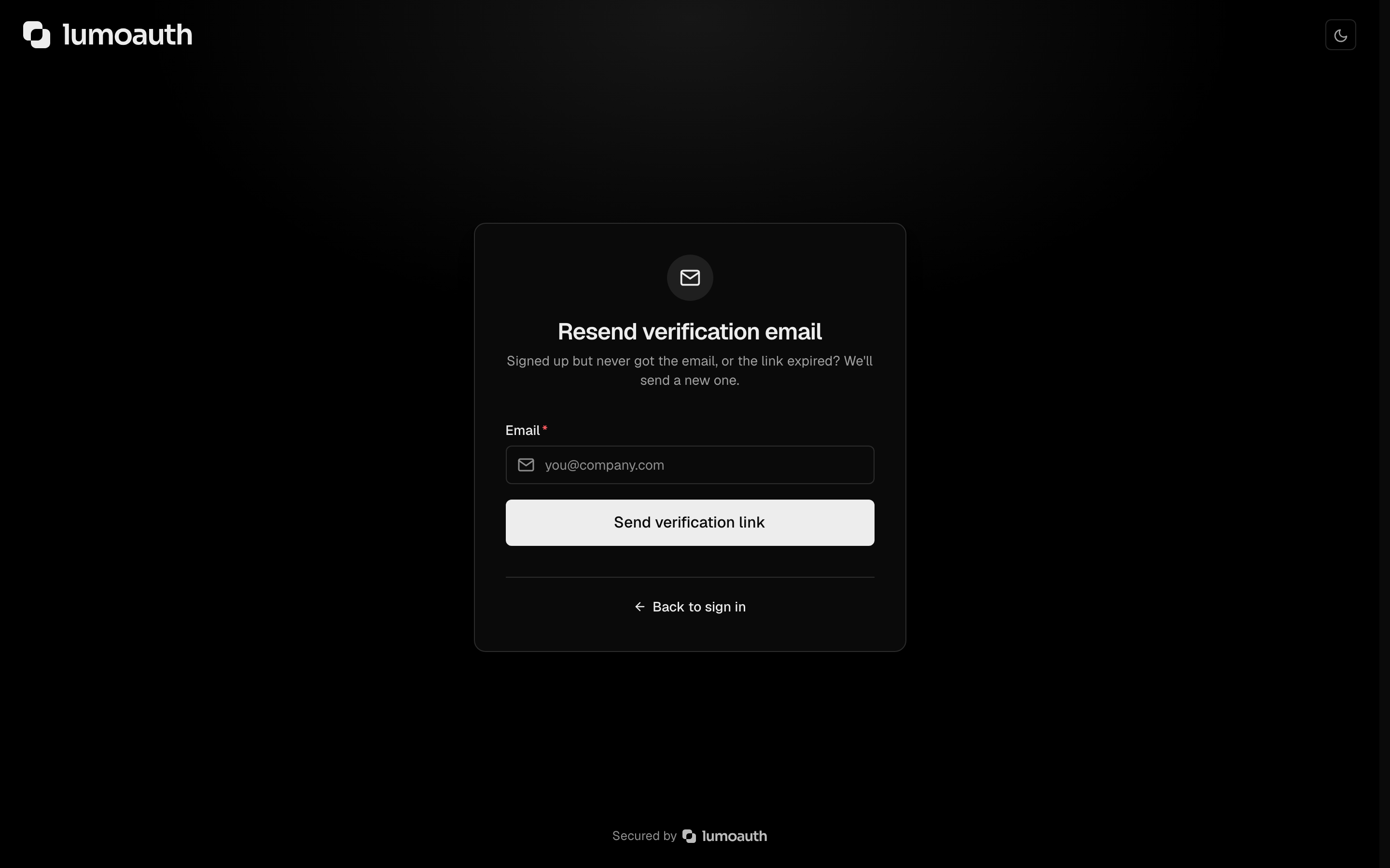 The Resend verification email page
