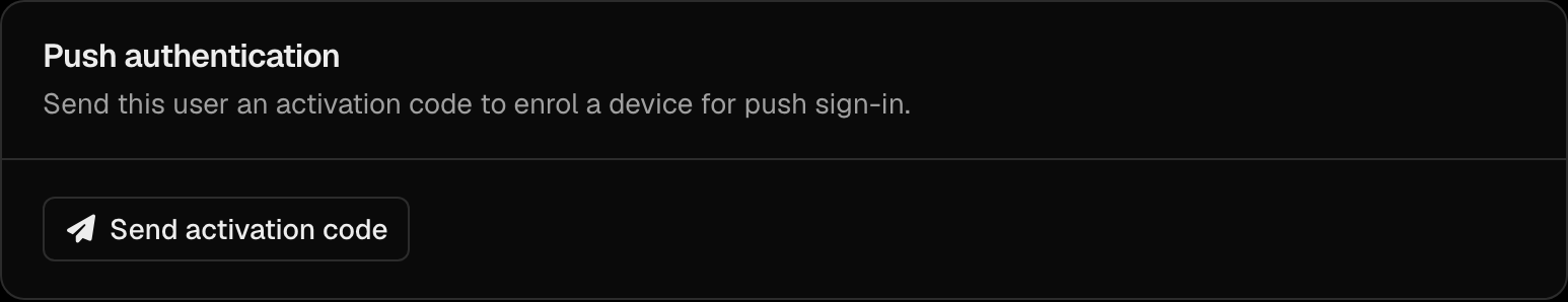The Push authentication section of a user's page with the Send activation code button